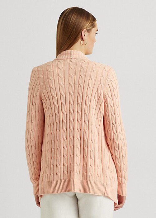Růžové dámské svetry Ralph Lauren Lněný-Bavlněný kabel-Knit Cardigan Růžové dámské svetry Ralph Lauren Lněný-Bavlněný kabel-Knit Cardigan