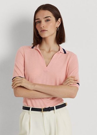 Růžové dámské svetry s krátkým rukávem Ralph Lauren Silk-Blend Růžové dámské svetry s krátkým rukávem Ralph Lauren Silk-Blend