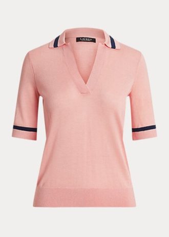 Růžové dámské svetry s krátkým rukávem Ralph Lauren Silk-Blend Růžové dámské svetry s krátkým rukávem Ralph Lauren Silk-Blend