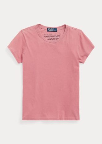Růžová dámská trička Ralph Lauren z organické bavlny s výstřihem