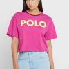 Růžová dámská trička s grafickým výstřihem Ralph Lauren Crew