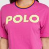 Růžová dámská trička s grafickým výstřihem Ralph Lauren Crew