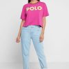 Růžová dámská trička s grafickým výstřihem Ralph Lauren Crew