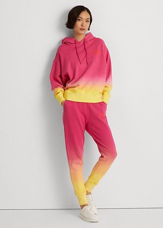 Růžové / oranžové / žluté dámské francouzské froté tepláky Ralph Lauren Dip-Dyed