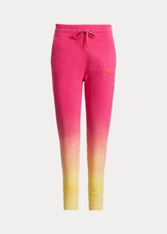 Růžové / oranžové / žluté dámské francouzské froté tepláky Ralph Lauren Dip-Dyed