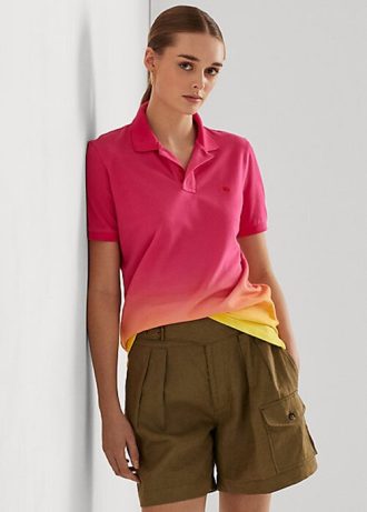 Růžová / oranžová / žlutá dámská polokošile Ralph Lauren Dip-Dyed Piqué