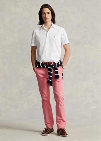 Růžové pánské kalhoty Ralph Lauren Stretch Slim Fit Chino