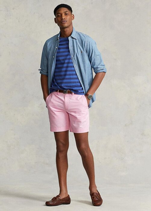 Růžové pánské šortky Ralph Lauren Stretch Straight Fit Chino Růžové pánské šortky Ralph Lauren Stretch Straight Fit Chino