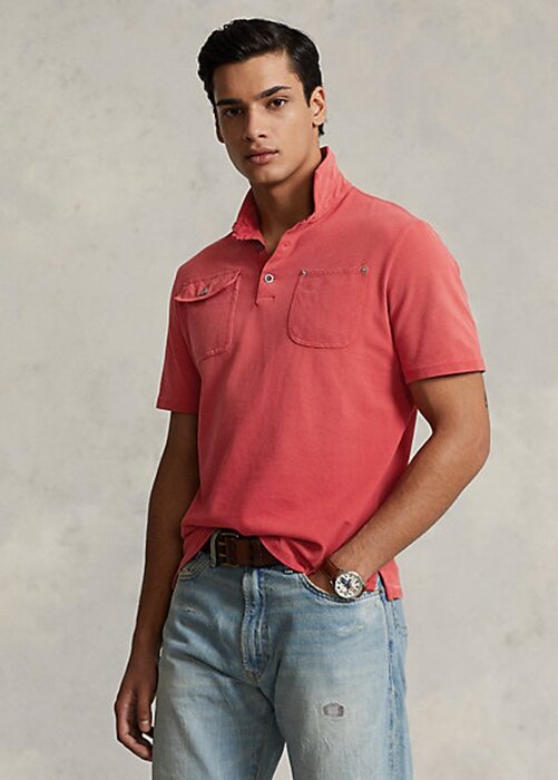 Růžové pánské polokošile Ralph Lauren Classic Fit Mesh Pocket Polo Růžové pánské polokošile Ralph Lauren Classic Fit Mesh Pocket Polo