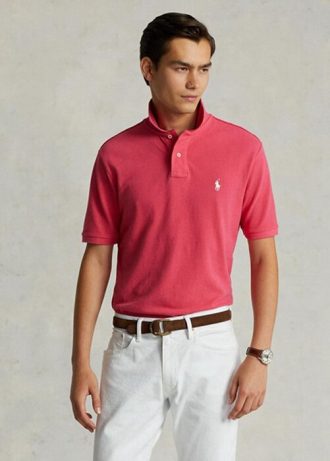 Růžové pánské polokošile Slim Fit Mesh Ralph Lauren Custom Růžové pánské polokošile Slim Fit Mesh Ralph Lauren Custom