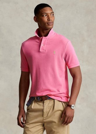 Růžové pánské polokošile Slim Fit Mesh Ralph Lauren Custom Růžové pánské polokošile Slim Fit Mesh Ralph Lauren Custom