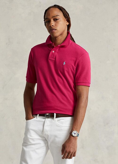 Růžové pánské polokošile Slim Fit Mesh Ralph Lauren Custom Růžové pánské polokošile Slim Fit Mesh Ralph Lauren Custom