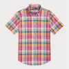 Růžové pánské popover košile Ralph Lauren Classic Fit Madras Růžové pánské popover košile Ralph Lauren Classic Fit Madras