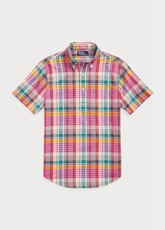 Růžové pánské popover košile Ralph Lauren Classic Fit Madras Růžové pánské popover košile Ralph Lauren Classic Fit Madras