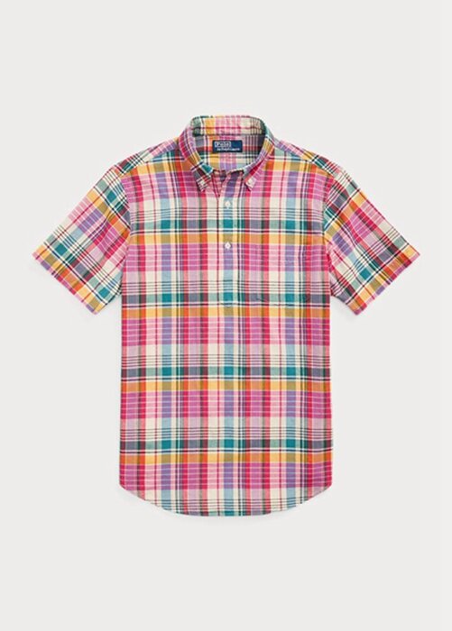 Růžové pánské popover košile Ralph Lauren Classic Fit Madras Růžové pánské popover košile Ralph Lauren Classic Fit Madras