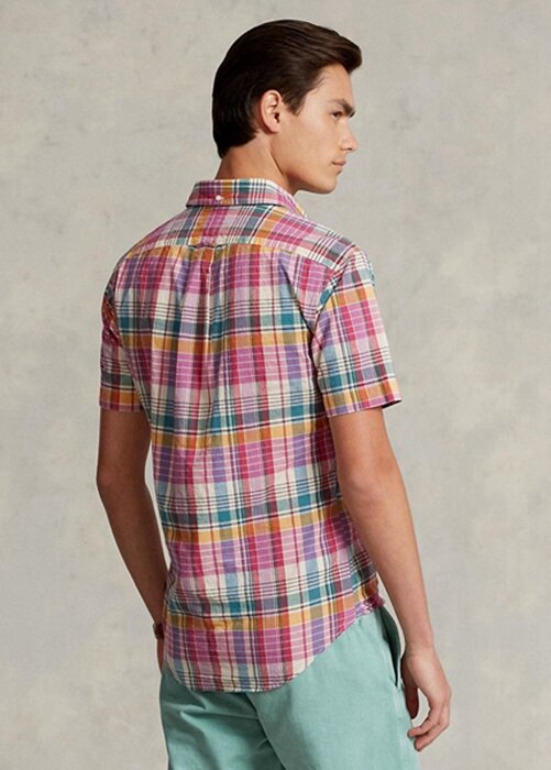 Růžové pánské popover košile Ralph Lauren Classic Fit Madras Růžové pánské popover košile Ralph Lauren Classic Fit Madras