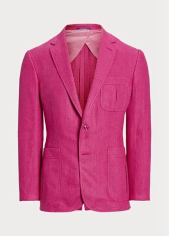 Růžové pánské sportovní blejzry Ralph Lauren Kent v košilkové vazbě ze lnu a hedvábí Růžové pánské sportovní blejzry Ralph Lauren Kent v košilkové vazbě ze lnu a hedvábí