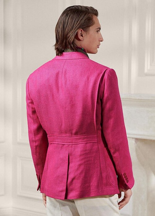 Růžové pánské sportovní blejzry Ralph Lauren Kent v košilkové vazbě ze lnu a hedvábí Růžové pánské sportovní blejzry Ralph Lauren Kent v košilkové vazbě ze lnu a hedvábí