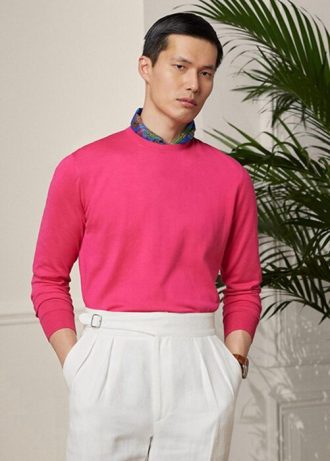 Růžové pánské svetry Ralph Lauren Cotton Crewneck Růžové pánské svetry Ralph Lauren Cotton Crewneck