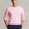 Růžové pánské svetry Ralph Lauren Slim Fit s texturou z bavlny Růžové pánské svetry Ralph Lauren Slim Fit s texturou z bavlny