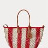 Ruby/Natural Dámské pruhované tkané velké kabelky Bellport Ralph Lauren Ruby/Natural Dámské pruhované tkané velké kabelky Bellport Ralph Lauren