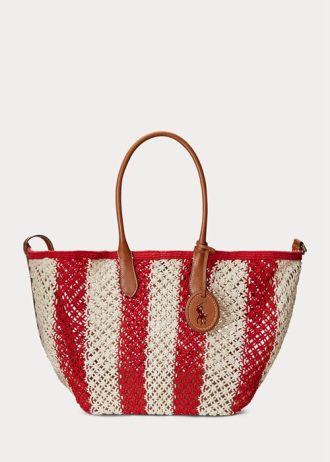 Ruby/Natural Dámské pruhované tkané velké kabelky Bellport Ralph Lauren