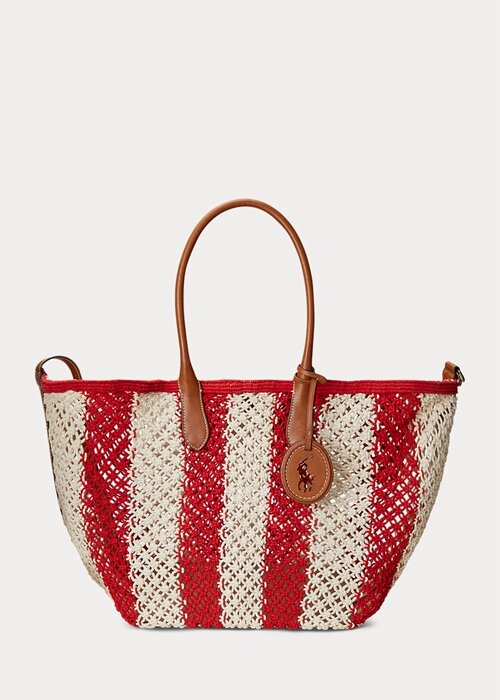 Ruby/Natural Dámské pruhované tkané velké kabelky Bellport Ralph Lauren Ruby/Natural Dámské pruhované tkané velké kabelky Bellport Ralph Lauren