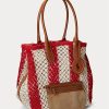 Ruby/Natural Dámské pruhované tkané velké kabelky Bellport Ralph Lauren Ruby/Natural Dámské pruhované tkané velké kabelky Bellport Ralph Lauren