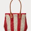 Ruby/Natural Dámské pruhované tkané velké kabelky Bellport Ralph Lauren Ruby/Natural Dámské pruhované tkané velké kabelky Bellport Ralph Lauren