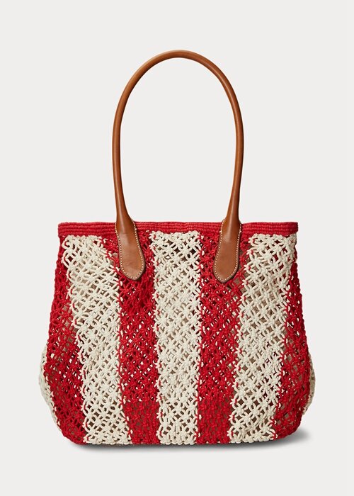 Ruby/Natural Dámské pruhované tkané velké kabelky Bellport Ralph Lauren Ruby/Natural Dámské pruhované tkané velké kabelky Bellport Ralph Lauren