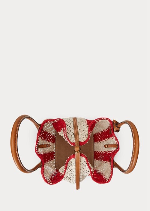 Ruby/Natural Dámské pruhované tkané velké kabelky Bellport Ralph Lauren Ruby/Natural Dámské pruhované tkané velké kabelky Bellport Ralph Lauren