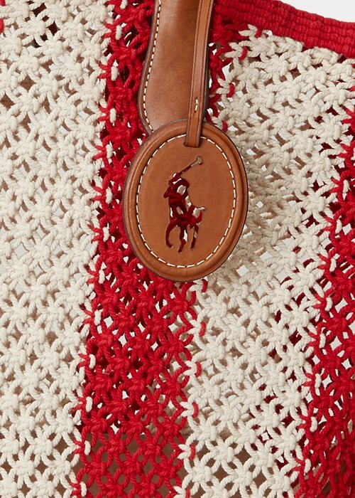 Ruby/Natural Dámské pruhované tkané velké kabelky Bellport Ralph Lauren Ruby/Natural Dámské pruhované tkané velké kabelky Bellport Ralph Lauren
