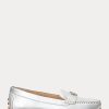 Stříbrné dámské ploché boty Ralph Lauren Barnsbury Metallic Nappa Leather Driver