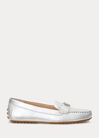 Stříbrné dámské ploché boty Ralph Lauren Barnsbury Metallic Nappa Leather Driver
