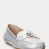 Stříbrné dámské ploché boty Ralph Lauren Barnsbury Metallic Nappa Leather Driver