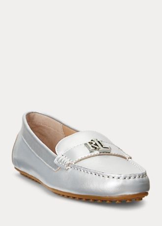 Stříbrné dámské ploché boty Ralph Lauren Barnsbury Metallic Nappa Leather Driver