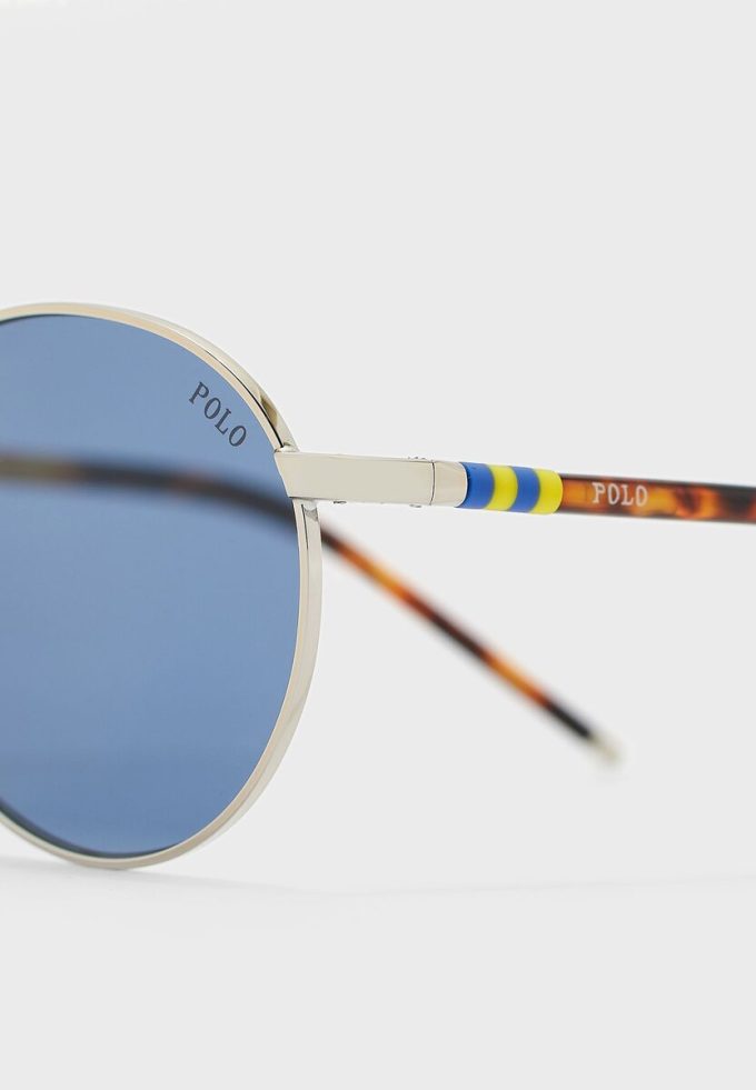 Stříbrné pánské kulaté sluneční brýle Ralph Lauren 0PH3133