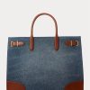 Sunset Indigo Wash/Lauren Dámské Ralph Lauren Leather-Trim Denim Velké Devyn Tote Bags Sunset Indigo Wash/Lauren Dámské Ralph Lauren Leather-Trim Denim Velké Devyn Tote Bags