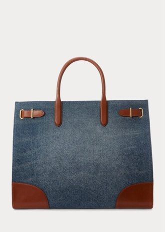 Sunset Indigo Wash/Lauren Dámské Ralph Lauren Leather-Trim Denim Velké Devyn Tote Bags