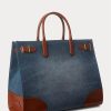 Sunset Indigo Wash/Lauren Dámské Ralph Lauren Leather-Trim Denim Velké Devyn Tote Bags Sunset Indigo Wash/Lauren Dámské Ralph Lauren Leather-Trim Denim Velké Devyn Tote Bags