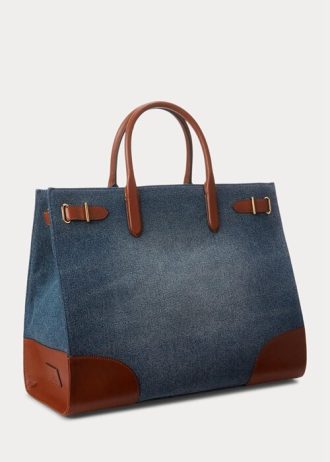 Sunset Indigo Wash/Lauren Dámské Ralph Lauren Leather-Trim Denim Velké Devyn Tote Bags
