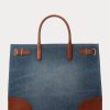 Sunset Indigo Wash/Lauren Dámské Ralph Lauren Leather-Trim Denim Velké Devyn Tote Bags Sunset Indigo Wash/Lauren Dámské Ralph Lauren Leather-Trim Denim Velké Devyn Tote Bags