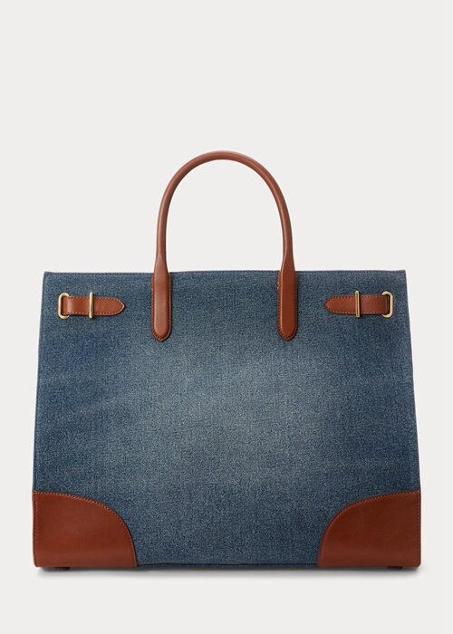 Sunset Indigo Wash/Lauren Dámské Ralph Lauren Leather-Trim Denim Velké Devyn Tote Bags Sunset Indigo Wash/Lauren Dámské Ralph Lauren Leather-Trim Denim Velké Devyn Tote Bags