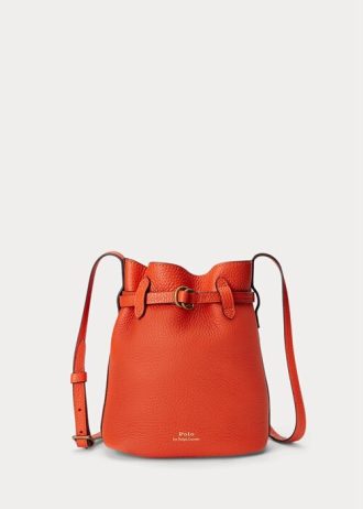 Sunset Orange Dámské kožené malé kabelky Bellport Bucket Ralph Lauren