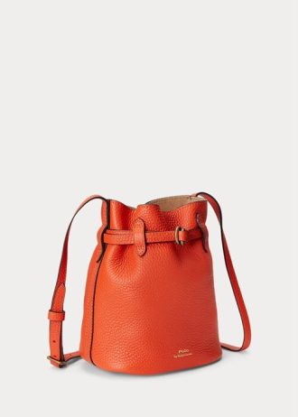 Sunset Orange Dámské kožené malé kabelky Bellport Bucket Ralph Lauren