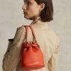 Sunset Orange Dámské kožené malé kabelky Bellport Bucket Ralph Lauren