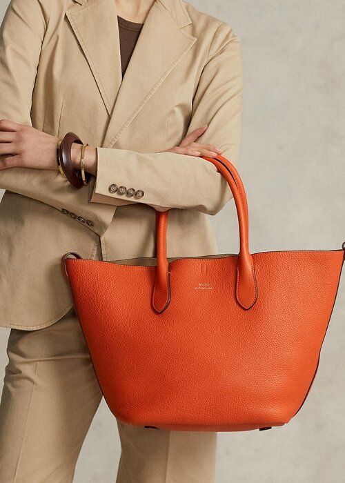 Sunset Orange Dámské oboustranné kožené střední kabelky Bellport Ralph Lauren Sunset Orange Dámské oboustranné kožené střední kabelky Bellport Ralph Lauren