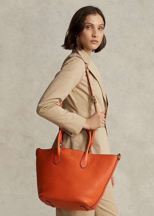 Sunset Orange Dámské oboustranné kožené střední kabelky Bellport Ralph Lauren Sunset Orange Dámské oboustranné kožené střední kabelky Bellport Ralph Lauren