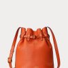 Sunset Orange Dámské střední kožené kabelky Bellport Bucket Ralph Lauren