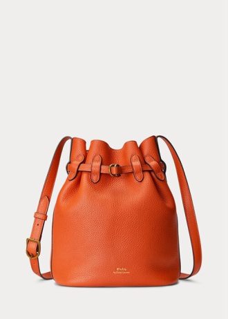 Sunset Orange Dámské střední kožené kabelky Bellport Bucket Ralph Lauren